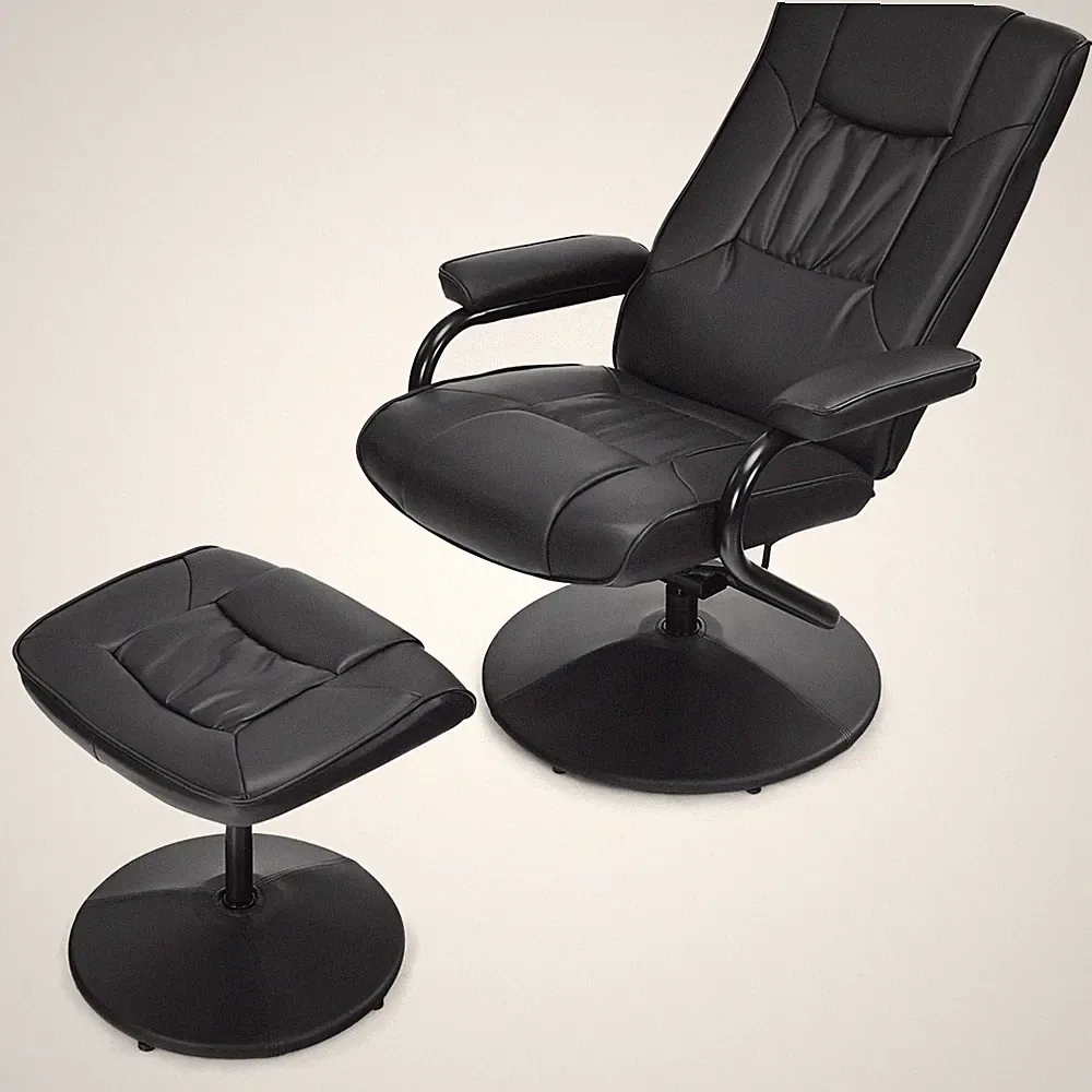 360° Swivel Recliner Chair PVC Leather Lounge Accent Armchair w/ Ottoman