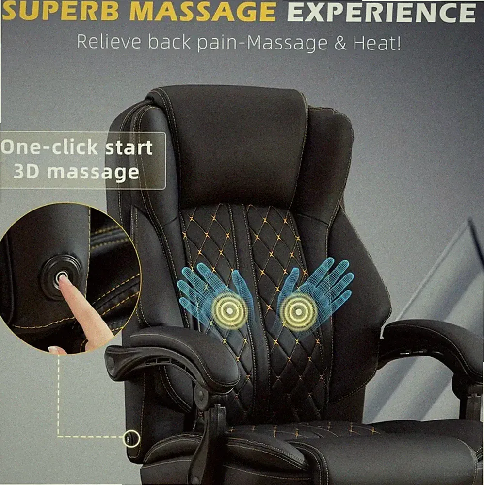 3D Massage Tall Leather Chair Heavy-Duty With Foot-Rest Reclining & Swivel Base