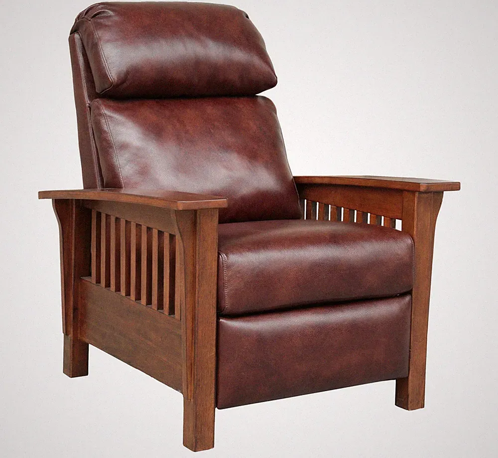BarcaLounger Mission 7-3323 (Craftsman) Leather Push Back Manual Recliner Chair