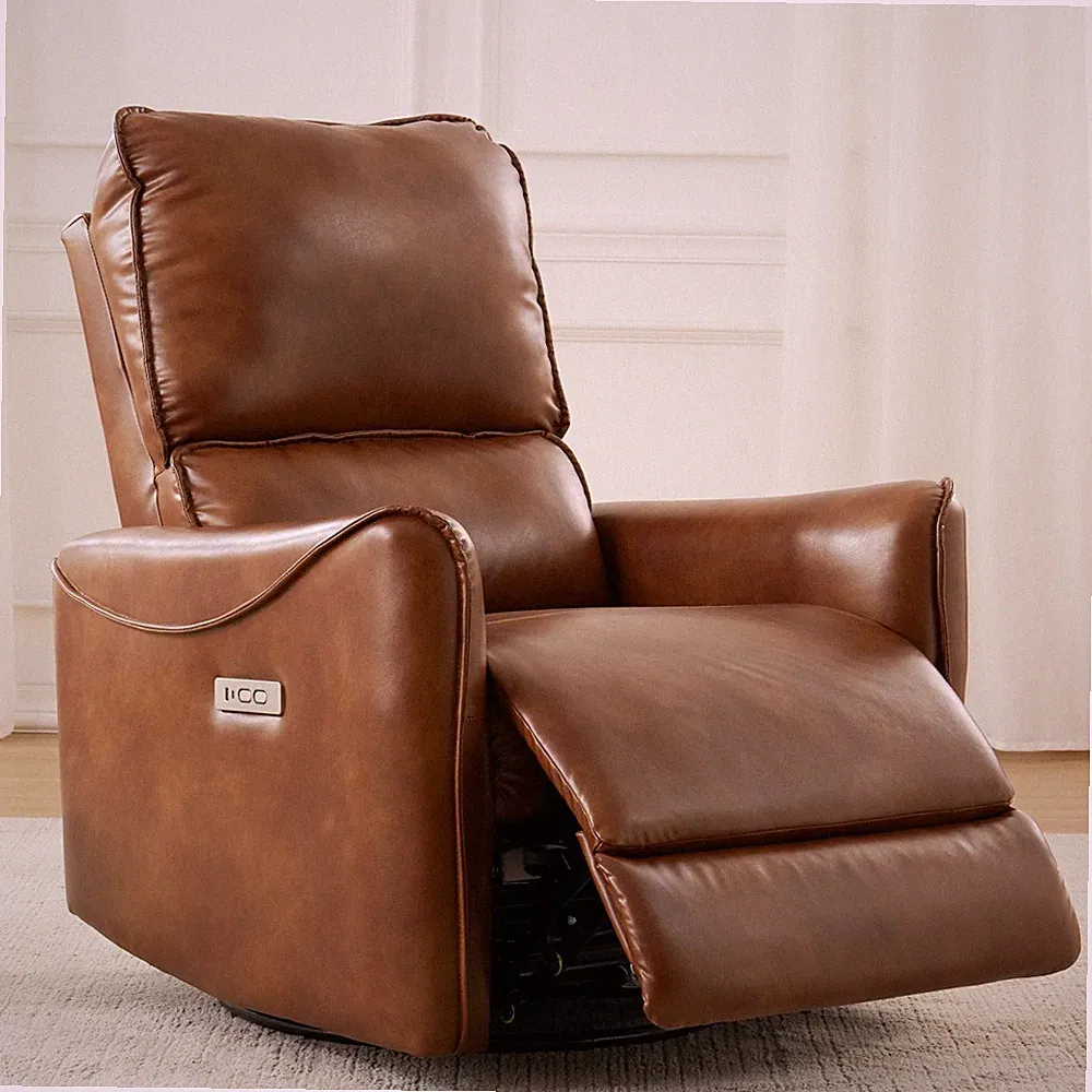 Brown Air Leather Electric Recliner Chair with Rocker and Swivel
