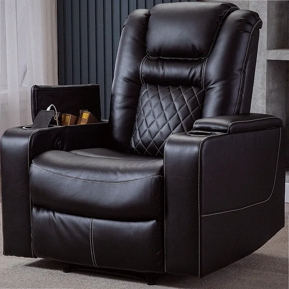 CANMOV PU Leather Electric Power Recliner Chair with USB Ports and Cup Holders