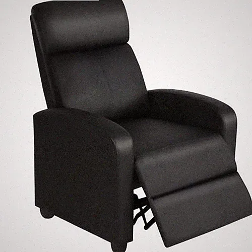 Comfortable Faux Leather Push Back Theater Recliner Chair With Footrest Black