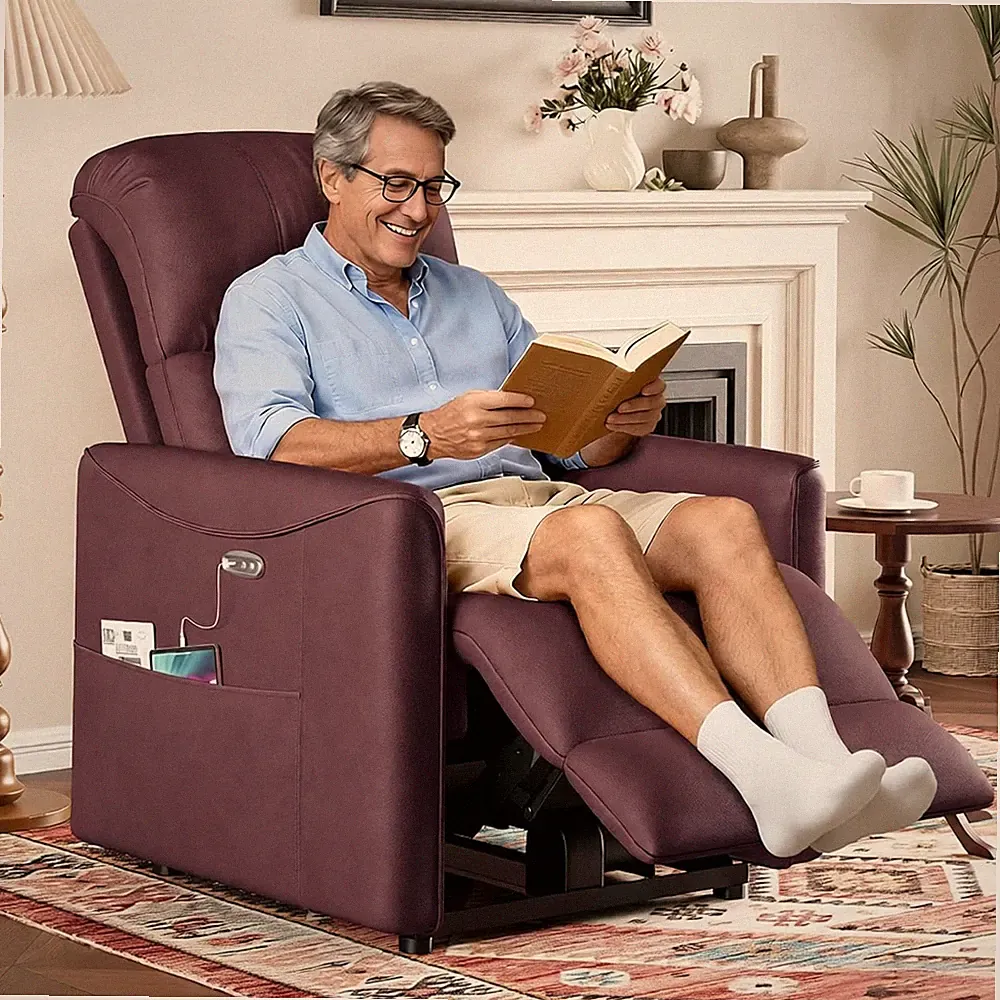 Compact Dark Purple Power Recliner Chair with USB for Small Spaces