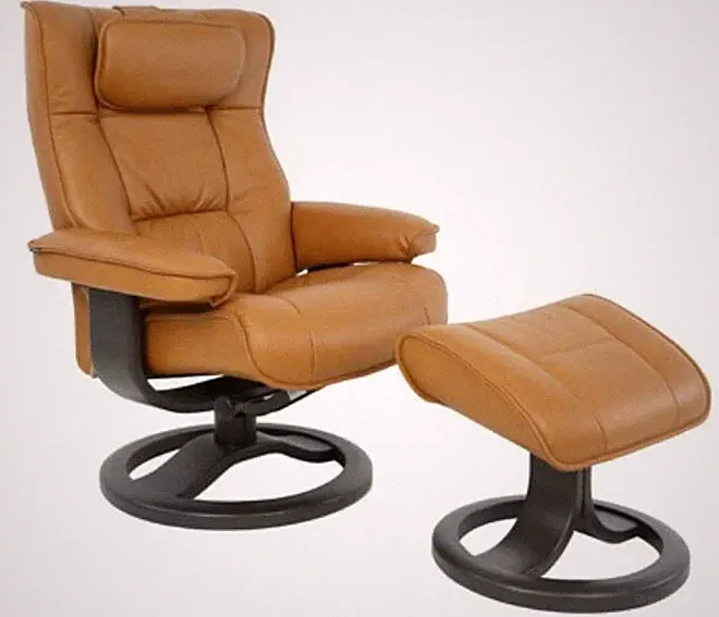 Fjords Regent Small Recliner Chair and Ottoman Astro Line Vintage Cognac Leather