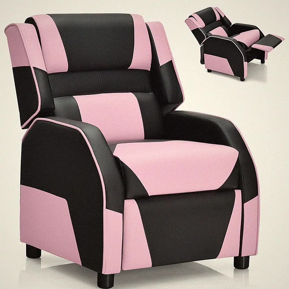 Gaming Recliner Sofa PU Leather Armchair for Kids Youth w/ Footrest Pink