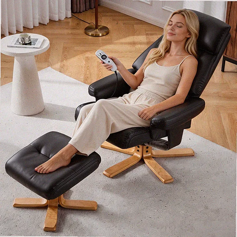 Heated Massage Swivel Recliner Chair with Ottoman 44x31x42 in Black PU Leather