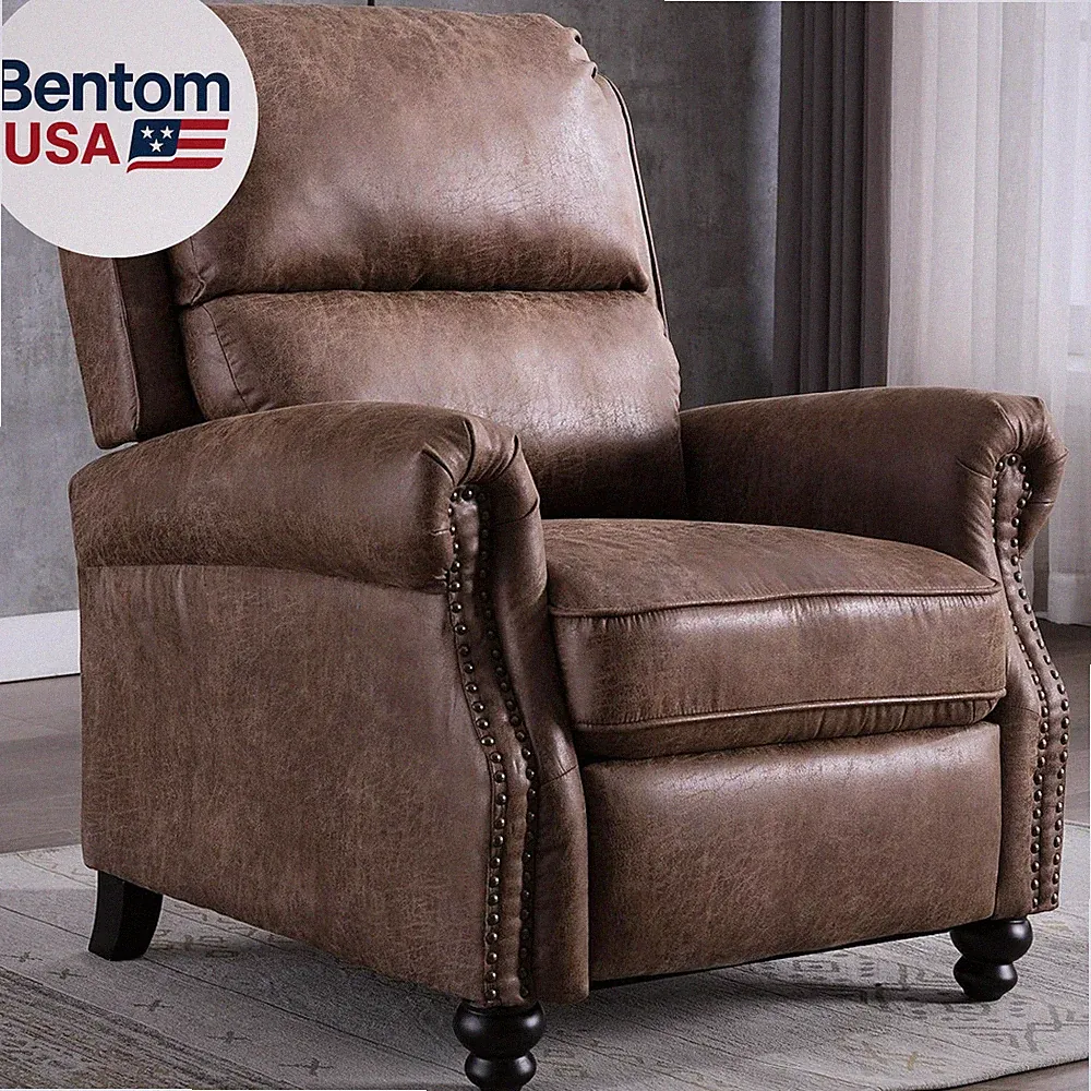 Pushback Recliner Chair Faux Leather Armchair Push Back Recliner with Rivet Deco