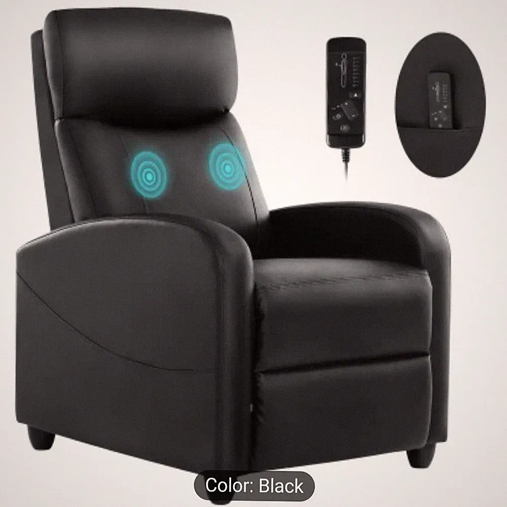 Recliner Chair for Adults, Massage Leather Small Recliner Light Black