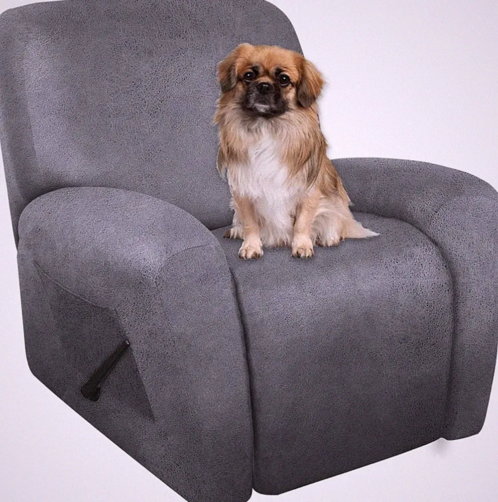 Soft Leather-Like Recliner Chair Covers, 4-Piece Washable Protector Set (Light G