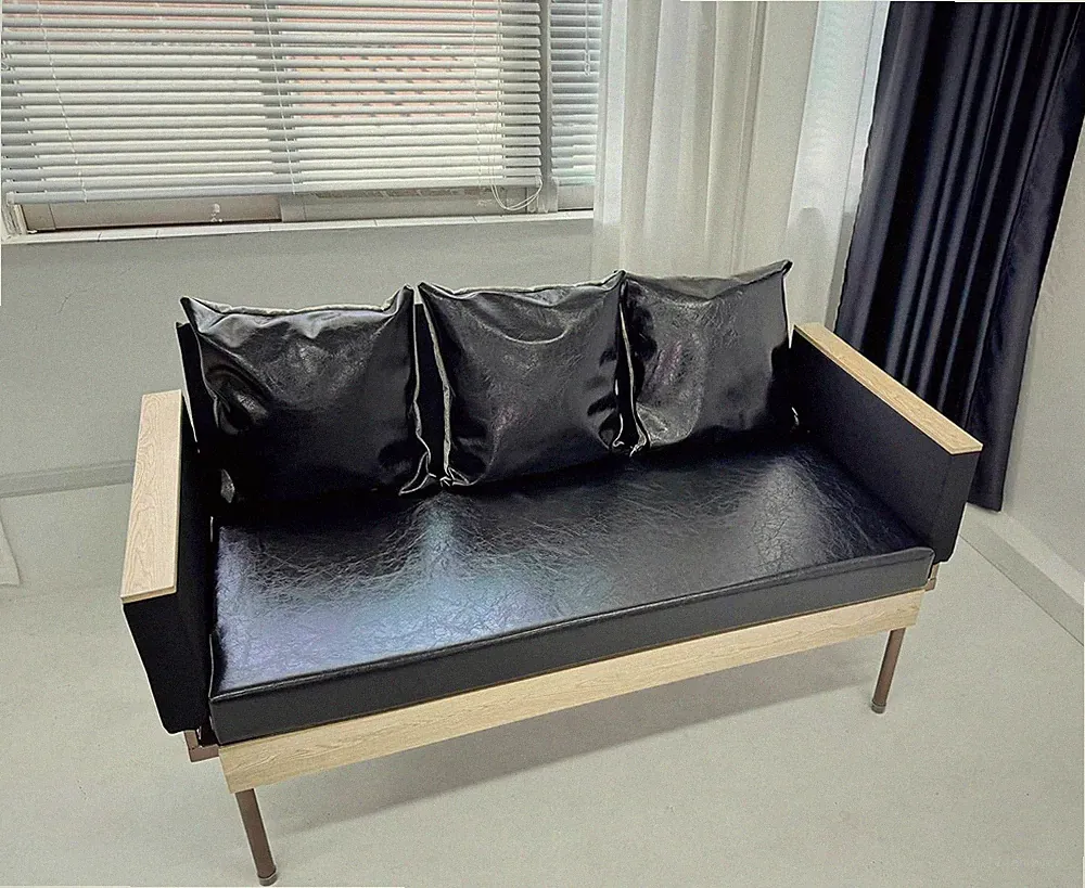 Stylish 78" Real Leather Futon Sofa Bed with Reclining Chaise Lounge, Black